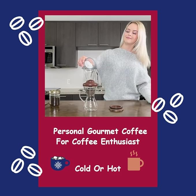 Blue Horizon Hot & Iced Coffee Maker 14oz – Pour Over Coffee Dripper with Temperature Resistant Glass Carafe & Stainless Steel Reusable Filter, Single Serve Cold Coffee & Hot Tea Brewer