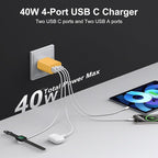 USB C Charger Block, 3-Pack 40W Wall Plug Fast Charging Block, 4-Port PD + QC Power Adapter Type C Charging Blocks Cube, Compatible with iPhone 17/16/15/14/13/12/11/Pro Max, Tablets（Yellow）