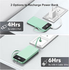 Portable Charger Built-in Cables,10000mAh Power Bank for iPhone,Fast Charge USB C Battery Pack Travel Essentials Slim Lightweight Powerbank Compatible with iPhone 17/16/15/14, Samsung, Android, etc