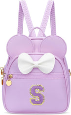KKXIU Girls Initial Bowknot Cute Mini Backpack for Toddler, Travel Small Girl Backpacks, Personalized Birthday Gifts for Little Girls and Kids(S, Purple)