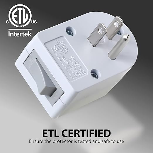 Fosmon Grounded Outlet with ON/Off Switch (2 Pack), 3 Prong Electrical Plug Outlet Extender Switch, 245J Single Port Power Adapter Surge Protector, 15A Circuit Breaker, White, ETL Listed