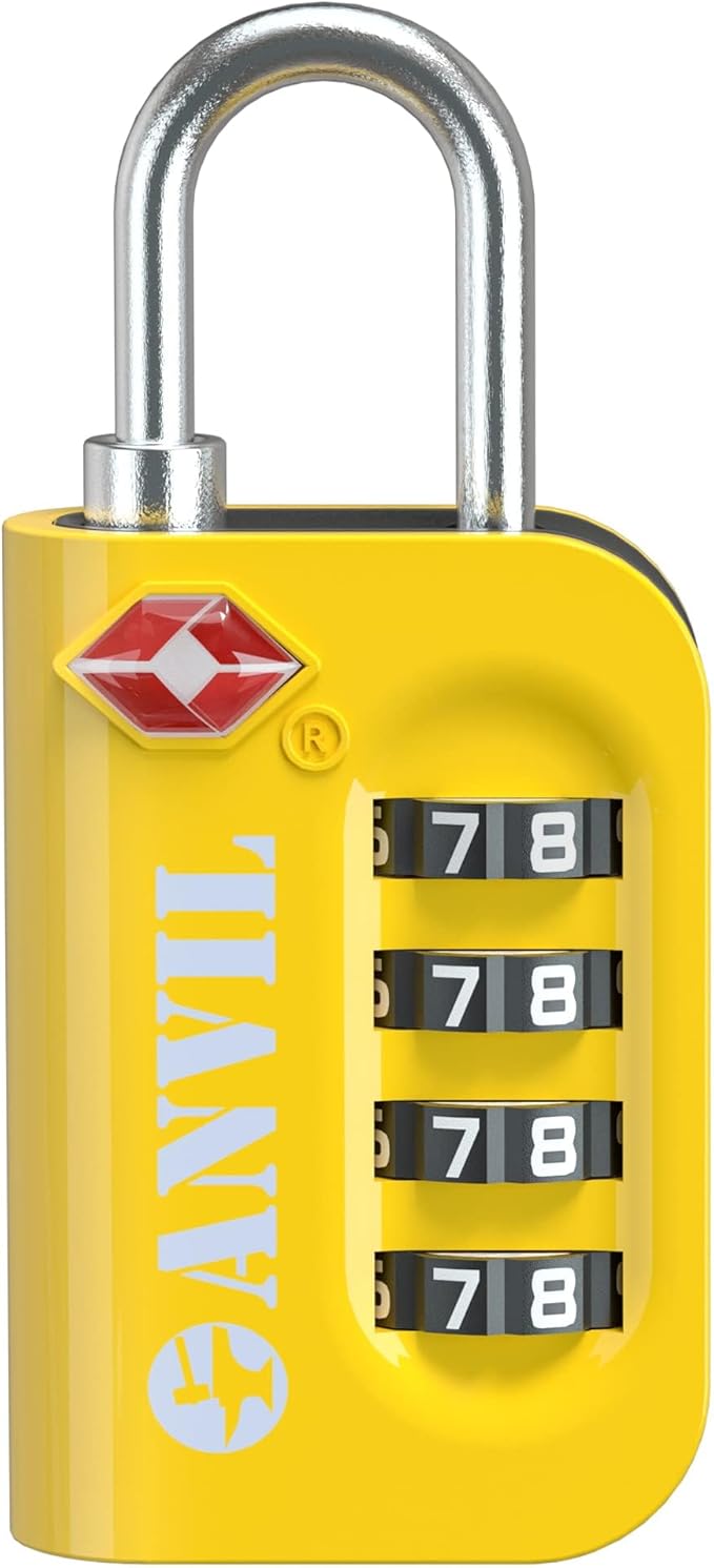 ANVIL TSA Approved Luggage Lock - 4 Digit Combination, 10,000 Combinations, Easy-Read Password Window, Travel Lock for Suitcases, Backpacks, Gym & Student Lockers, Baggage