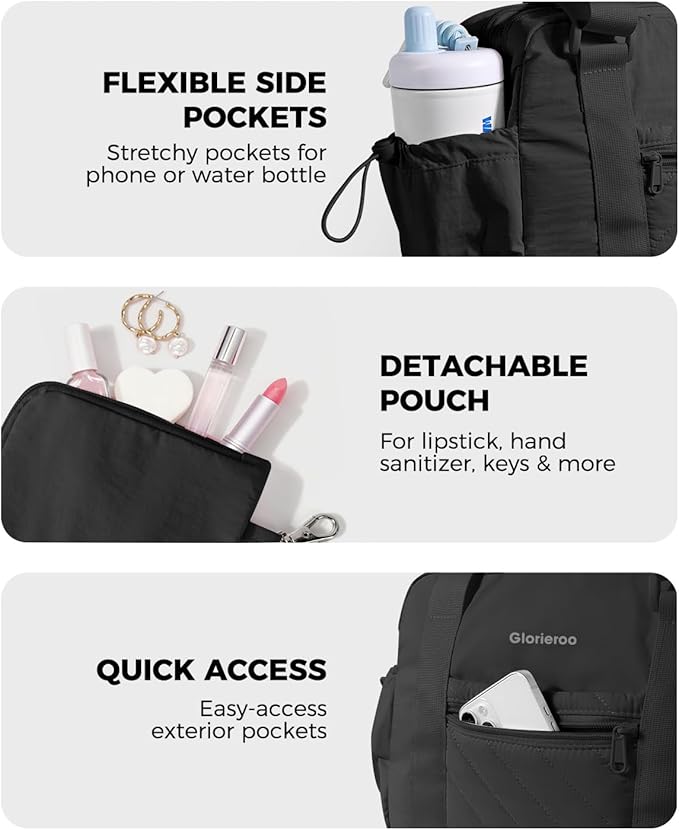 Small Gym Bag for Women - Puffer Duffle Weekender Work Duffel Carry on Overnight Nurse Dance Yoga Workout Tote Bag with Yoga Mat Holder Wet Compartment Coin Purse BPA-Free