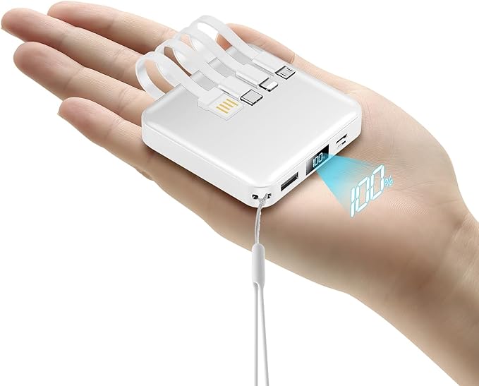 ummz Portable Charger with Built-in Cable,12000mAh 22.5W Fast Charging Small Power Bank,USB C Input/Output with Smart LED Display,External Battery Pack for iPhone,Tablet,Samsung
