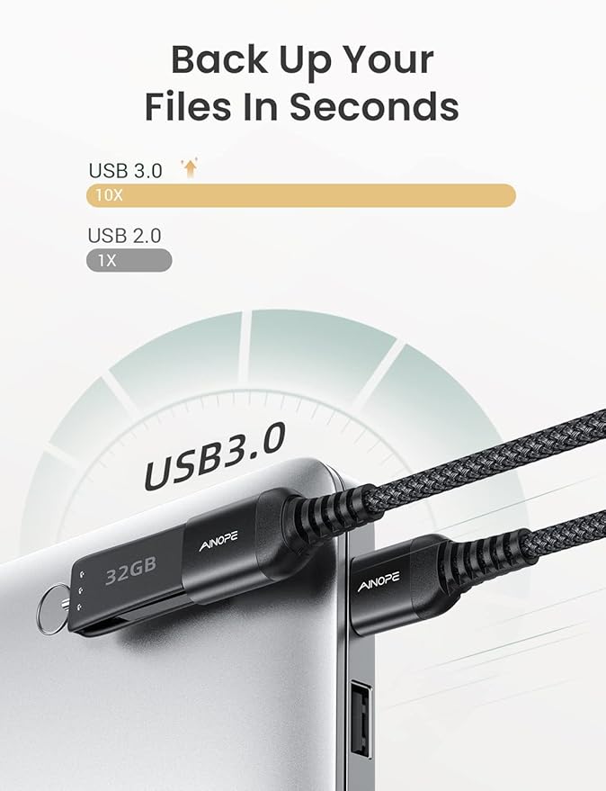 AINOPE USB Extension Cable,USB Extender,USB 3.0 Extension Cable, Male to Female Cord High Data Transfer Compatible with Webcam,Keyboard,Flash Drive,Hard Drive,Printer,20FT,Black