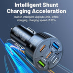 Super Fast Charging USB-C Car Charger Adapter, 65W 5-in-1 Multi-Port PD30W & QC3.0 Cigarette Lighter USB Charger for iPhone/Android/Samsung/iPad Pro (Black)