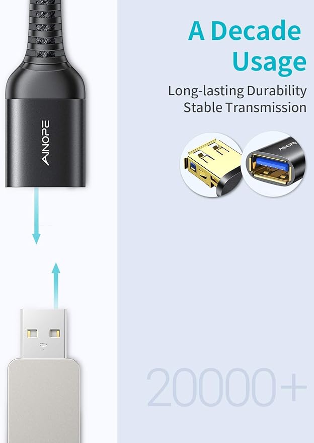 AINOPE USB Extension Cable,USB Extender,USB 3.0 Extension Cable, Male to Female Cord High Data Transfer Compatible with Webcam,Keyboard,Flash Drive,Hard Drive,Printer,16FT,Black