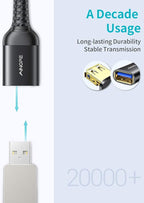 AINOPE USB Extension Cable,USB Extender,USB 3.0 Extension Cable, Male to Female Cord High Data Transfer Compatible with Webcam,Keyboard,Flash Drive,Hard Drive,Printer,16FT,Black