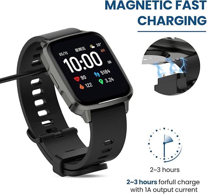 2-Pack Chargers for TRAUSI TG08/Trendia TG09/DIVElink&OYV&JeeJTek TGW008 TGW101/SUNKTA &LIGE &Linwear &EIGIIS K52 Smart Watch Charger, Charging Cable Magnetic 7.62mm, 60cm (Black&Black)