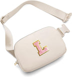 Gitus Belt Bag Fanny Pack Crossbody Bags with Initial Letter Patch Cute Stuff Birthday Gifts for Teenager Girls Trendy Preppy Stuff for Teen Girls(Beige-L)
