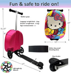 Fast Forward Hello Kitty 18" Ride-On Suitcase Scooter - Lightweight Carry-On Foldable Scooter Luggage