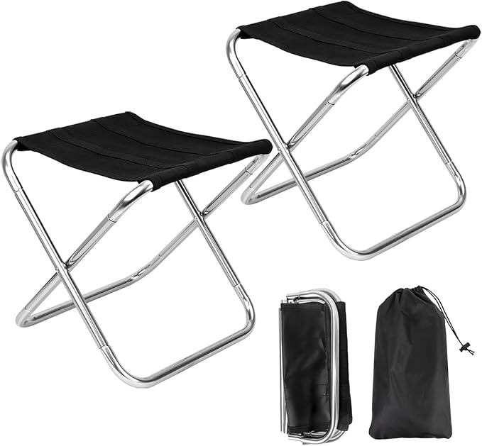 2Sets Portable Folding Camping Stool, Lightweight Camp Chair for Fishing Hiking, Compact Collapsible Travel Footstool for Outdoor, Beach, Backyard, Lawn,Picnic with Carry Bag,10.35" x 8.86"