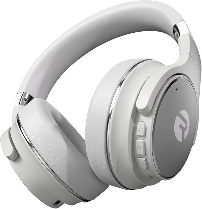 Raycon Everyday Bluetooth Headphones - Over The Ear, Active Noise Cancelling Wireless Headphones + Awareness Mode, Bluetooth Headset with Mic, 40 Hours of Battery Life (Frost White)