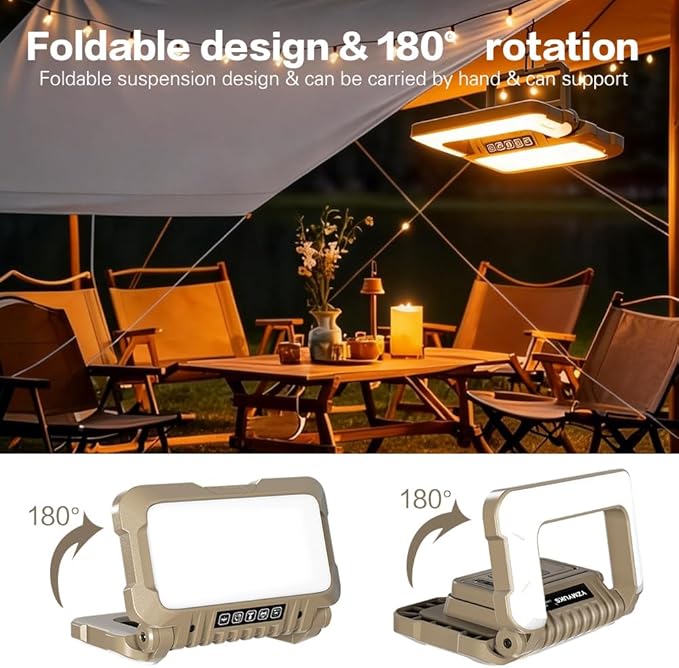Collapsible Portable Ultra Bright LED Camping Lantern 1500 Lumens USB-C Rechargeable Tent Light 5 Modes 3 Light Sources for Power Outages Camping Hiking Emergency Work Lights