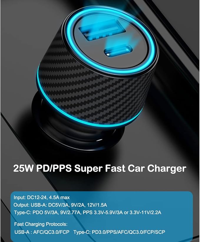 25W Super Fast Charger Type C Wall/Car Charger Combo Kit for Samsung Galaxy S26 S25 S24 S23 S22 S21 Ultra Plus A53 A52 A14 A25 A42 A32 Xcover 7 6 iPhone 17 16 15 Pro Max Pixel 10 9 8 Moto USB C Cable