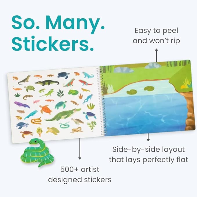 Reptiles 500+ Kids Sticker Book by Cupkin Toddler Airplane Travel Activity Coloring and Sticker Book, Road Trip Essentials, 12 Coloring Pages 12 Scenes for Ages 2–8 Years