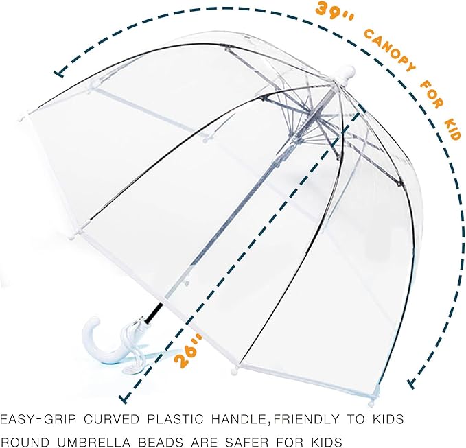 MRTLLOA Kids Clear Bubble Umbrella with an Easy Grip Curved Handle, Safety Transparent Dome Bubble Umbrella for Toddler Boys Girls