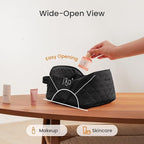 LOVEVOOK Travel Makeup Bag for Women, 2Pcs Puffer Waterproof Cosmetic Organizer, Large Capacity Pouch Open Flat Small Toiletry Bag with Brush Compartment & Handle (Black, Large)