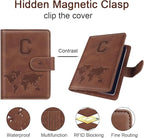 Passport Holder Wallet Cover Personalized Letter A-Z Travel Wallet RFID Blocking Passport Cover Wallet Case for Travel Passport Book Holders for Women and Men, Brown-C