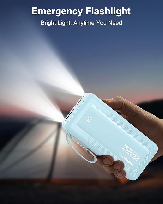 Portable Charger with Built in Cables, Slim 20000mAh Fast Charging 22.5W Power Bank USB C LED Display Battery Pack 6 Outputs & 2 Inputs for iPhone Samsung Pixel LG Moto iPad