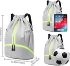Valleycomfy Sports Drawstring Backpack - Water Resistant String Bag with Side Mesh Pockets Shoe Compartment Gym Backpack for Women & Men Grey