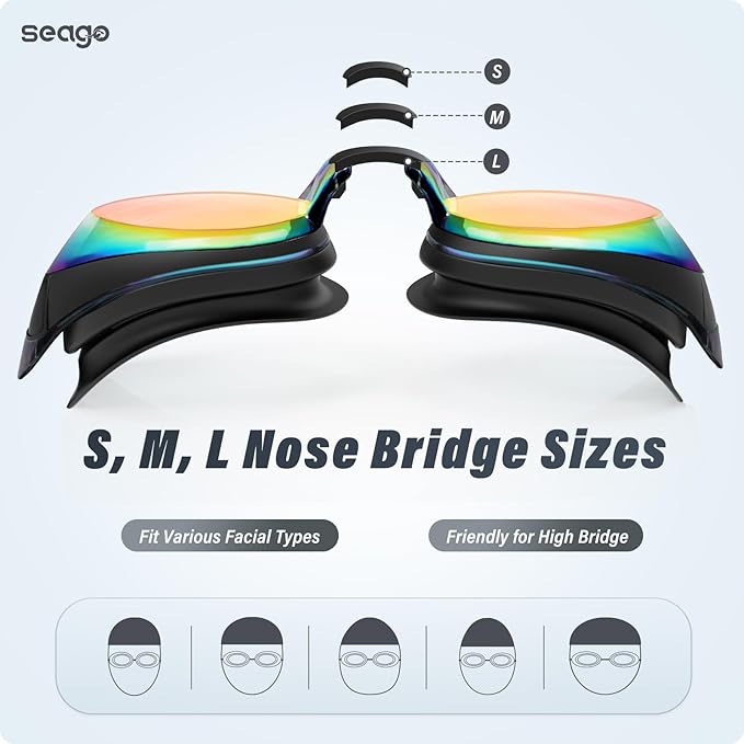 Seago 2 Pack Swimming Goggles Anti-fog Anti-UV Silicone Swim Goggles Adult Women Men