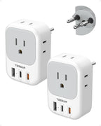 TESSAN Switzerland Travel Plug Adapter PD 20W, 2 Pack Type J Switzerland Power Adapter with 4 Outlets 3 USB (2 USB-C), Swiss Plug for US to Rwanda Jordan Liechtenstein Madagascar, Travel Essentials