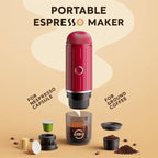 Portable Espresso Machine with 3-4 Min Self-heating, 7800mAh Rechargeable Electric Coffee Machine 19 Bar Compatible with NS Capsules and Ground Coffee (Red)