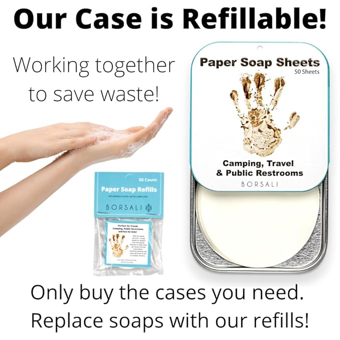 BORSALI Paper Soap Sheets for Traveling - Portable Paper Hand Soap for Hiking, Camping, Public Restrooms | Dissolvable Travel & Backpacking Gear (50 Sheets - Refill)