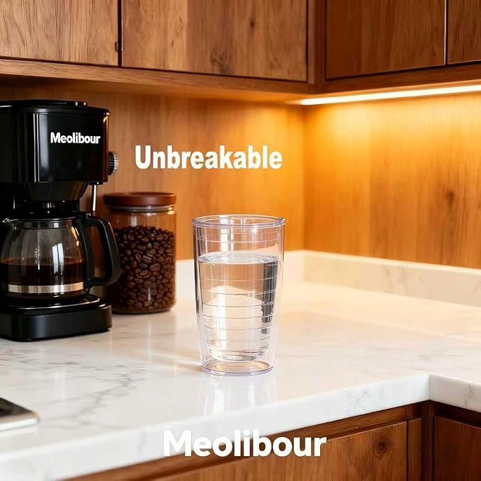 Unbreakable 16oz Tumblers Set of 4 - Plastic Double Wall Insulated Cups, Shatterproof Clear Travel Mugs Keep Drinks Cold & Hot, Reusable BPA-Free for Camping, Party, Office, Home Use (Hand Wash)