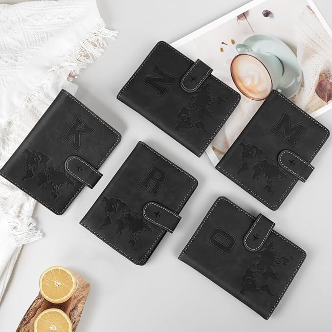 Passport Holder Wallet Cover Personalized Letter A-Z Travel Wallet RFID Blocking Passport Cover Wallet Case for Travel Passport Book Holders for Women and Men, Black-N