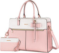 MOSISO Laptop Tote Bag for Women, 15.6 inch Waterproof PU Leather Work Bag with Clutch Purse & Bowknot, Large Capacity Handbag Shoulder Computer Bags Work Briefcase for Business Teacher Office, Pink