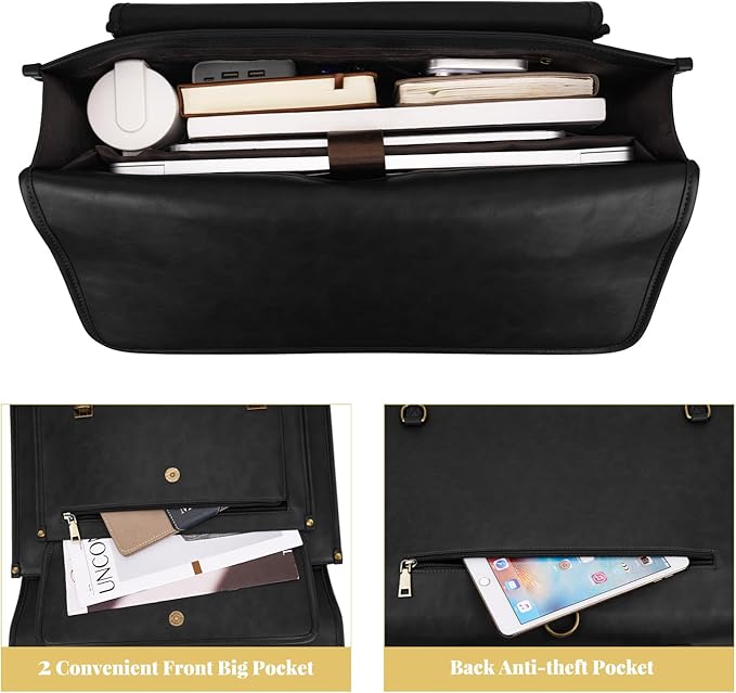 MOSISO 3 in 1 Laptop Bag, 15.6 inch PU Leather Shoulder Bag Briefcase Messenger Satchel Laptop Backpack, 15-16 inch Computer Bags Handbag Bookbag, Black
