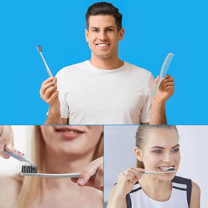 Hushee 96 Sets Bulk Hygiene Kit for Homeless, Includes Shampoo Soap Bar Comb Toothbrushes with Toothpaste Individually Wrapped Basic Toiletry Kits for Travel Charity Hotel Hospitality Industries