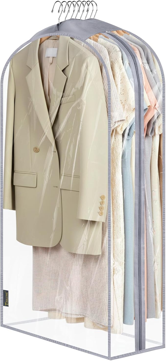 BALEINE 40'' Clear Garment Bags, 10.5'' Wide PEVA Suit Bag for Closet Clothes Dresses Suit Coats Storage (Clear, 1PK)