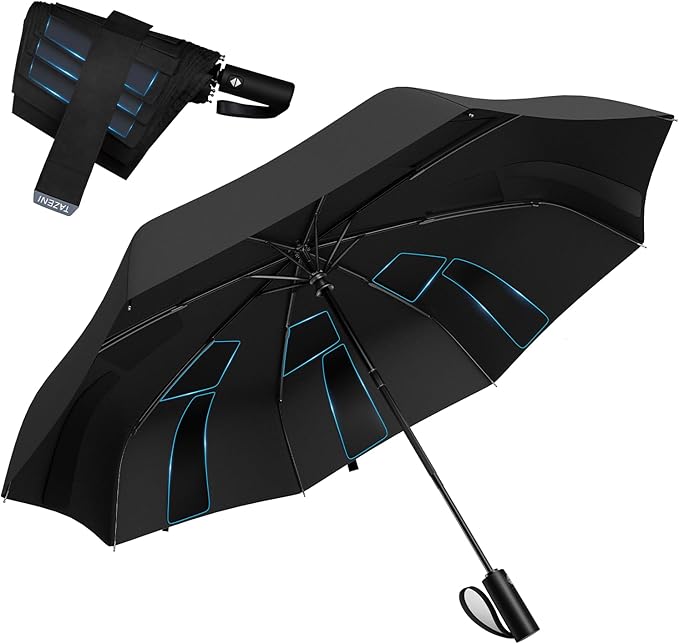TAZENI Auto-Tidy Travel Umbrella for Rain Auto Open/Close Compact Small Windproof Umbrella Strong & Light Sun Rain Umbrellas Large Long-lasting Easy Use Travel Essential for 2 Men Women Gift Black