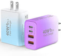 USB C Wall Fast Charger Block, 40W 4-Port Type C Chargers Fast Charging Blocks PD Power Charger Adapter+QC 3.0 USB Multiport Charger Brick for Phone 17/16/15/14/13/12 Pro Max, i-Pad, Galaxy S25-2Pack