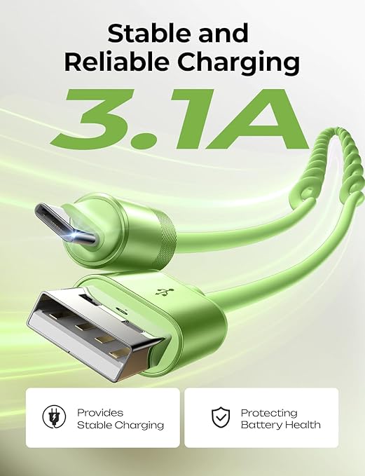 LISEN Coiled USB C Cable, 2 Pack for Android Auto & CarPlay Cable, Short USB A to USB C Cable Compatible with iPhone 17/16/15, Samsung Galaxy S25/S24/S23 A15/A14, Google Pixel 9/8, Green 4FT