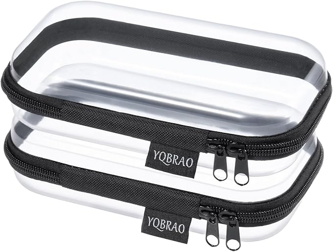 YQBRAO 2-Pack Small Clear Hard Shell Zipper Case Black, 1.2mm Heavy-Duty Crush-Proof Makeup Bag, TSA Approved Toiletry Bag, Rigid Diaper Bag Organizer Pouches for Cables, Tech & Snacks