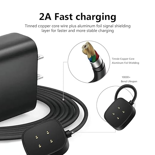 Fast Wall Charger for Fitbit Sense & Versa 3 Versa 4 & Replacement Google Pixel Watch 3/2 USB Charging Cable Cord for Fit bit Sense 2/Sense/Versa 4 3 Smartwatch Charger Dock USB Cable Cord