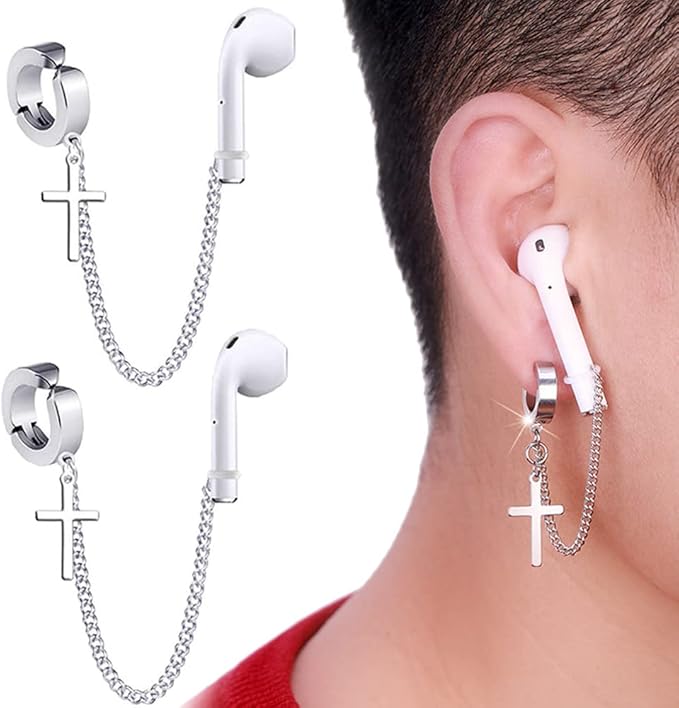 ZOSTLAND 1 Pair Creative Earphone Anti Lost Sports Earring Clip Earclip Strap Wireless Earhook Earbud Ear Bud Holder Connector Compatible with Airpods 1/2/Pro/3 Beats Fit Pro Sony (Cross Clip)