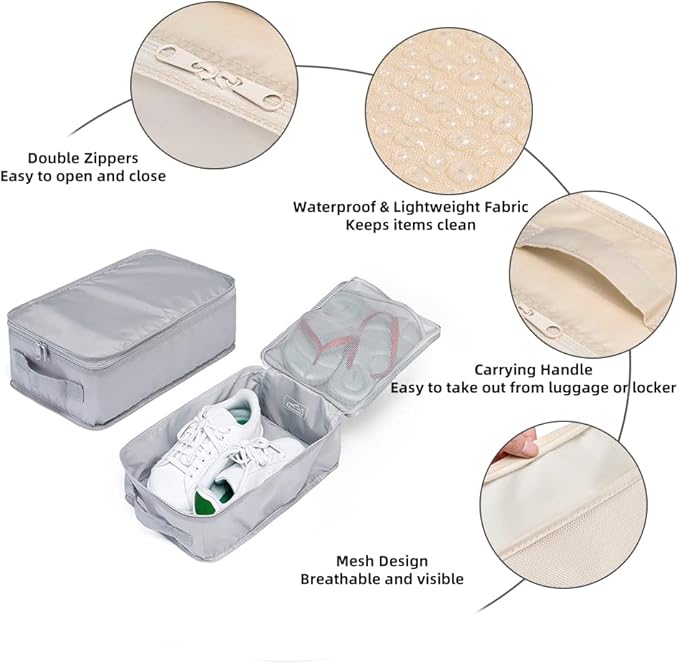 Travel Shoe Bags, Foldable Waterproof Shoe Pouches Organizer-Double Layer (2+2 Grey Shoebags)