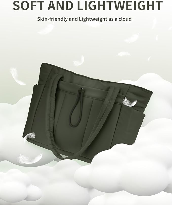 Wandering Nature Puffer Tote Bag with Cup Holder & Laptop Compartment & Trolley Sleeve for Travel, Work, Nurse, Women