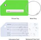 8 Pack Silicone Luggage Tag for Suitcases with Stainless Loop, TSA Approved, Privacy Protection Travel Essentials Bag Tags by Gostwo, Green