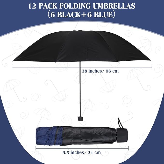 Hillban Set of 12 Windproof Travel Umbrellas Bulk Portable Folding Compact Umbrella for Rain Sun for Wind Backpack Men Women