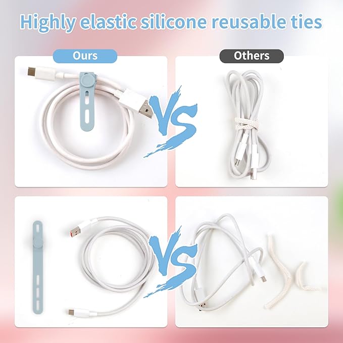 Oligei 25 Pcs Silicone Cable Ties, Cable Ties Reusable, High Elasticity Cord Wraps for Electrical Cords, Cord Organizer for Earphone, Phone Charger(Blue)