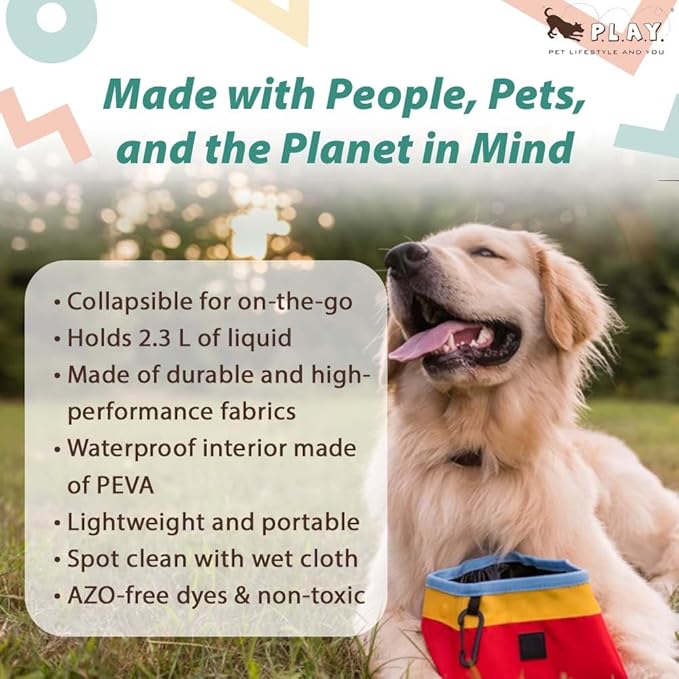 P.L.A.Y. Collapsible Dog Water & Food Bowl - Great Dogs, Travel, On-the-go, Hiking, Outdoors - Portable, Folds Flat, Waterproof, Easy Clean, 2.3L Capacity (Wildflower)