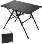 Sportneer Camping Table Folding Table, Bi-Fold Portable with Fast Open Design, Adjustable Height 16.5-27.6", 35.4"x23.6" Lightweight Aluminum Tabletop, Handle & Shoulder Strap for Outdoor Picnic