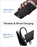 Kuulaa Magsafe Battery Pack 5000mAh, 0.27 in Ultra Slim Magsafe Portable Charger Slim Magnetic Apple Portable Charger 20W Power Delivery Power Bank for iPhone 17/16/15/14/13/12 Series,Black