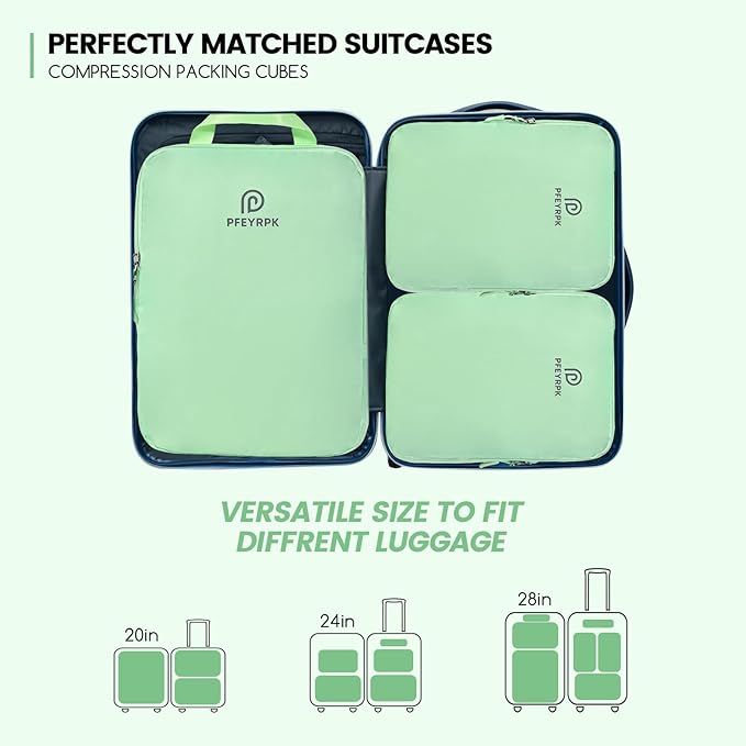 PFEYRPK Lightweight Compression Packing Cubes for Suitcases, Compressible Expandable Travel Packing Organizer with Clear Toiletries and Backpack Bag, Travel Essentials for Carry on Luggage 7 Set